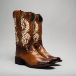 Embroidered Square Toe Fish Cowboy Boots Tan