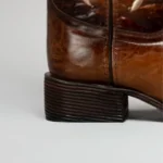 Embroidered Square Toe Fish Cowboy Boots Tan