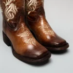 Embroidered Square Toe Fish Cowboy Boots Tan