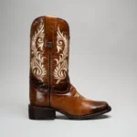Embroidered Square Toe Fish Cowboy Boots Tan
