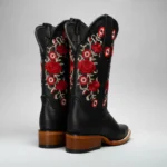 Red Embroidered Square Toe Fish Cowboy Boots