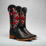 Red Embroidered Square Toe Fish Cowboy Boots
