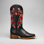 Red Embroidered Square Toe Fish Cowboy Boots