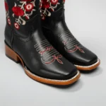 Red Embroidered Square Toe Fish Cowboy Boots
