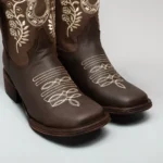 Women’s Brown Embroidered Square Toe Fish Cowboy Boots