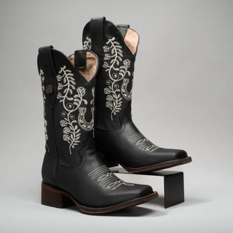 Women’s Embroidered Square Toe Fish Cowboy Boots