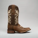 Women’s Embroidered Square Toe Fish Cowboy Boots in Brown