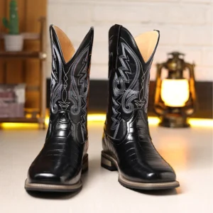 Men’s Western Fish Cowboy Boots with Embroidery