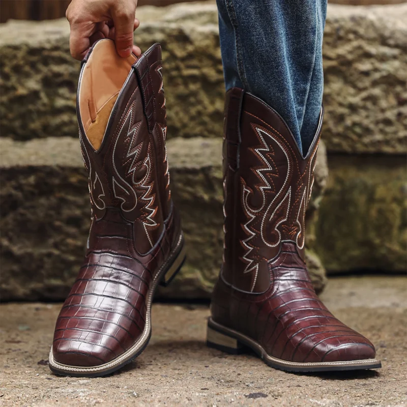 Men’s Western Fish Cowboy Boots with Embroidery