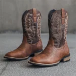 Vintage Embroidered Fish Cowboy Boots for Men