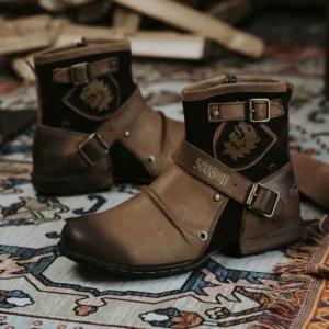 Retro PU Leather Cowboy Ankle Boots