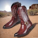 Retro Men’s Fish Cowboy Boots With Crocodile Pattern