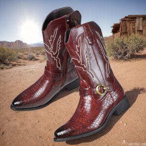 Retro Men’s Fish Cowboy Boots With Crocodile Pattern