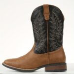 Square Toe Western Short Boots with Embroidered Detailing