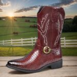 Retro Men’s Fish Cowboy Boots With Crocodile Pattern