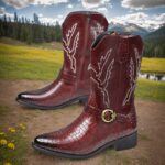 Retro Men’s Fish Cowboy Boots With Crocodile Pattern