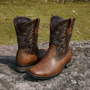 Men’s Western Fish Cowboy Boots With Square Toe