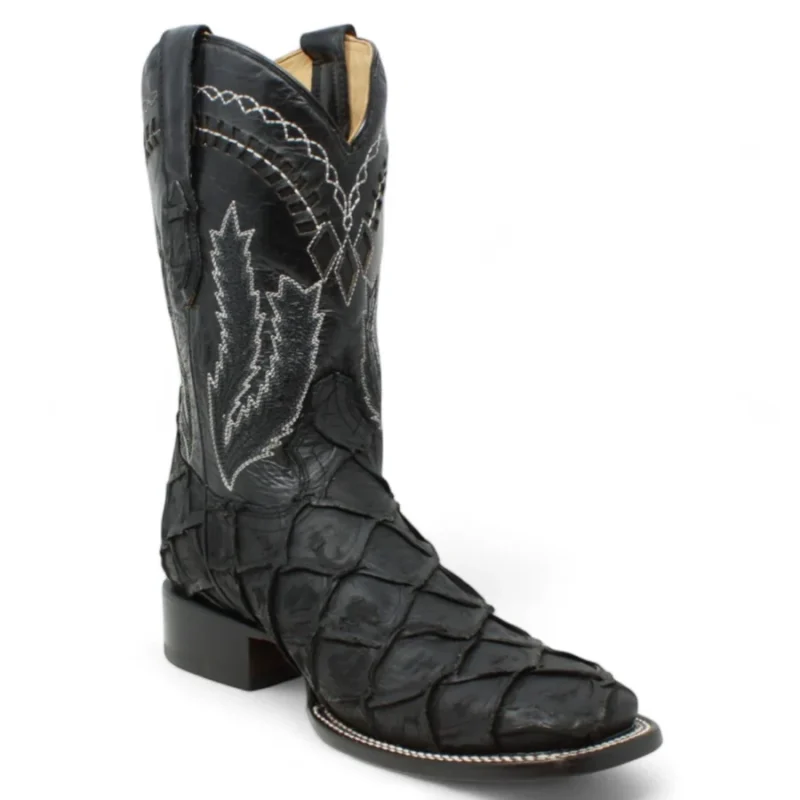 Men’s honey pirarucu fish embossed leather square toe boots